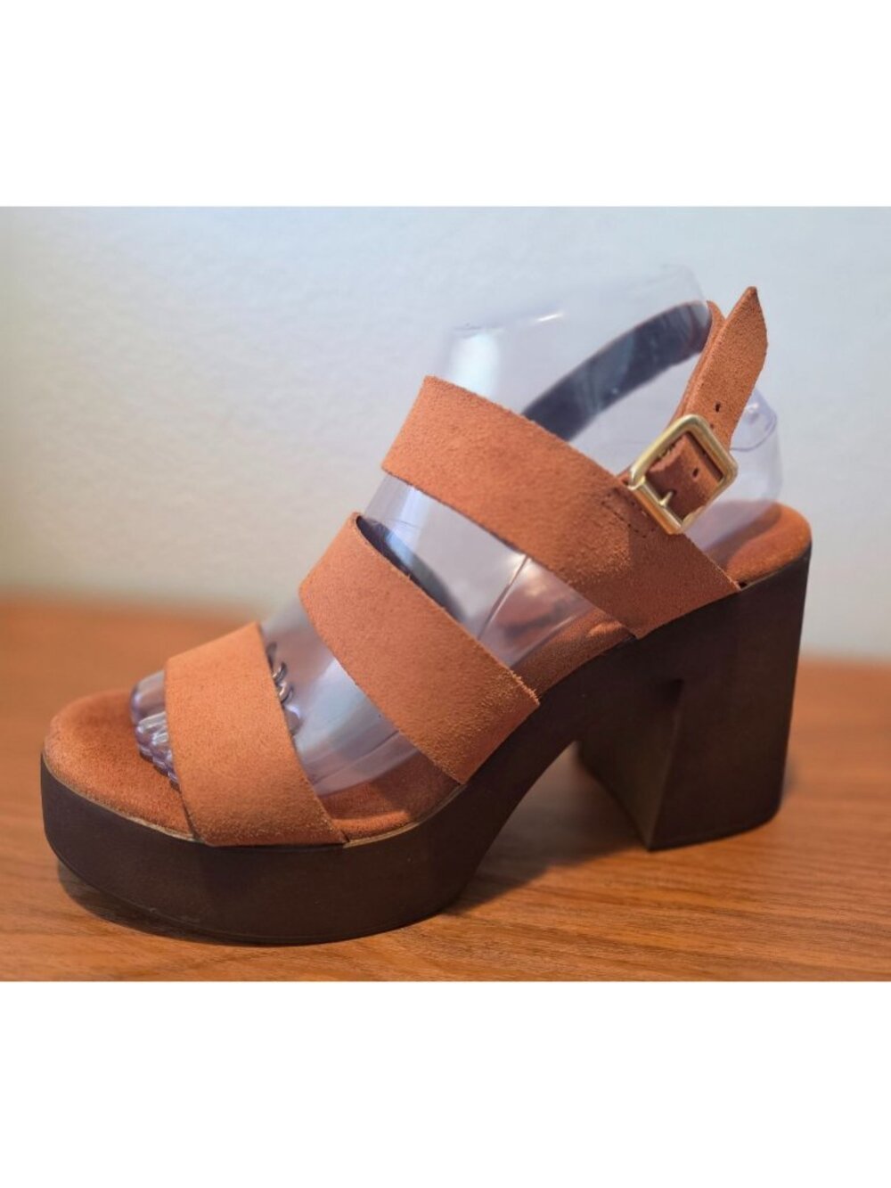 BIONATURA Brown Open-Toe Suede Strappy Platform Chunky Heel Sandals Sz 8 ITALY